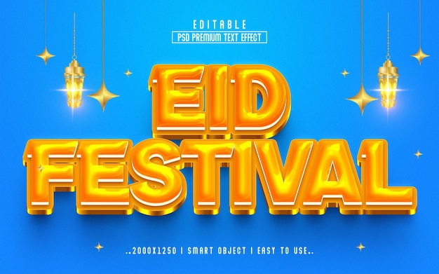 un cartel para el festival de Eid del efecto de fuente 3D