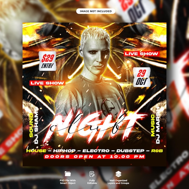 Cartel de fiesta de club nocturno y plantilla de banner web de redes sociales