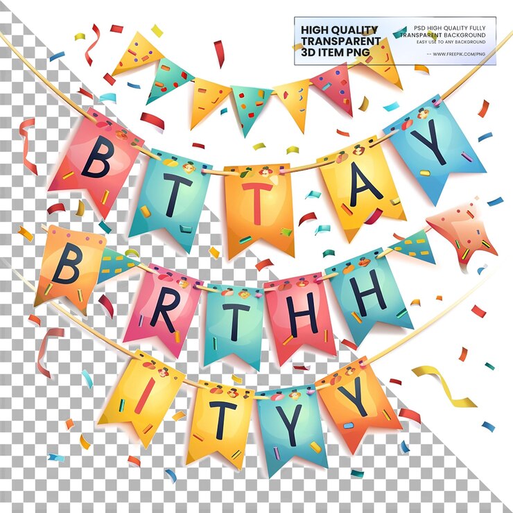 PSD un cartel para una fiesta de cumpleaños con una pancarta que dice cumpleaños en él
