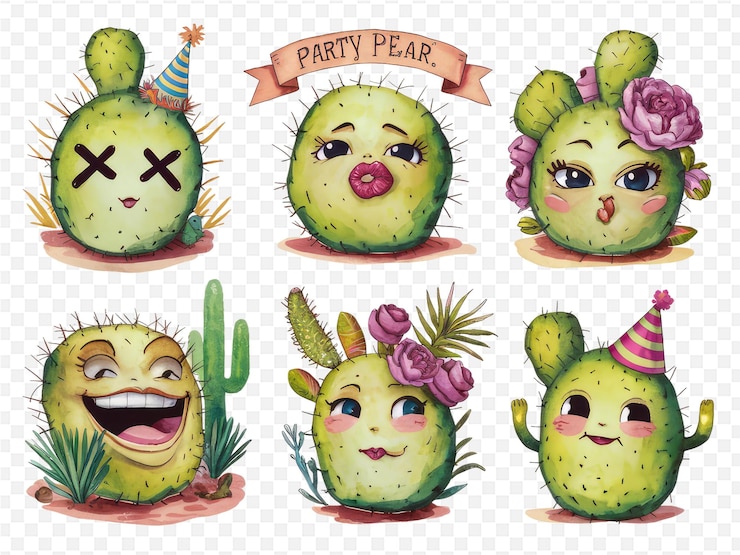 PSD un cartel de una fiesta de dibujos animados con un cactus y un cartel que dice fiesta