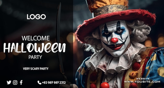 Un cartel para una fiesta de halloween llamada el payaso.