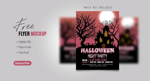 Cartel de la fiesta de la noche de Halloween realista gratuito Flyer PSD