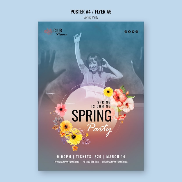 PSD cartel de fiesta de primavera con foto