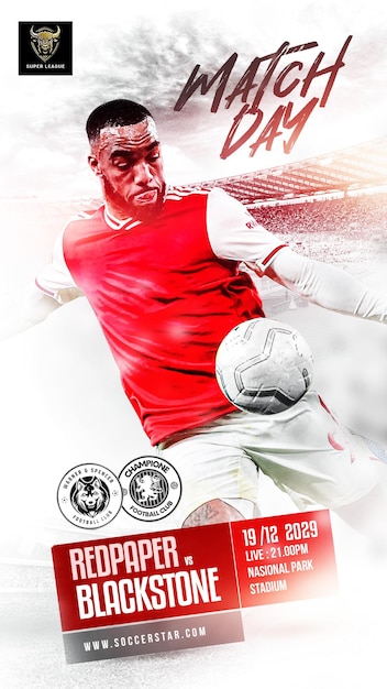 PSD cartel de folleto del día del partido de fútbol y banner de las redes sociales plantillas de promoción de instagram