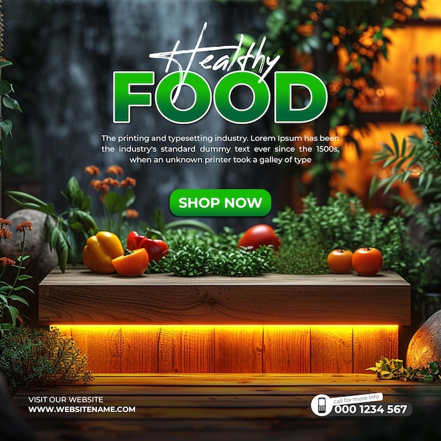 PSD un cartel para el fondo de los alimentos saludables
