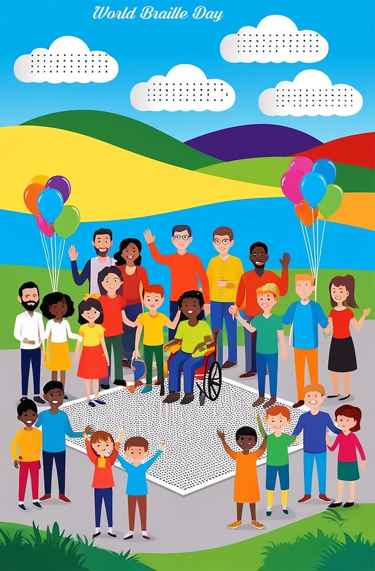 PSD un cartel para un grupo de personas con globos y la palabra feliz en él
