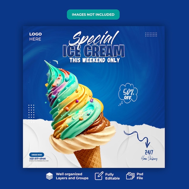 PSD un cartel de helado con las palabras crema icl especial