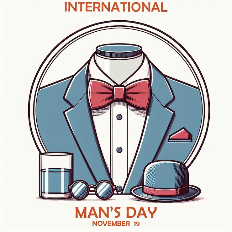 PSD un cartel de un hombre con bigote y corbata que dice día internacional del hombre