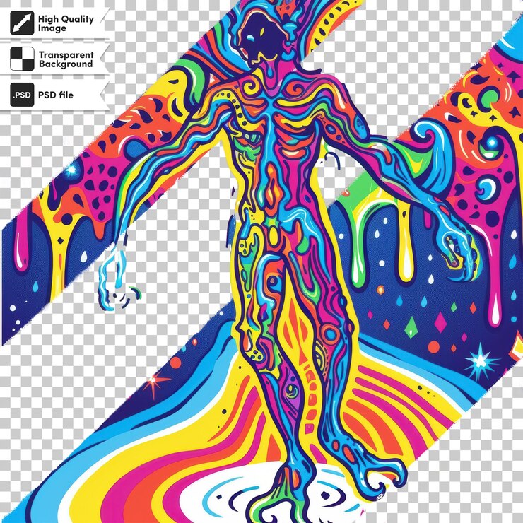 PSD un cartel de un hombre con un diseño colorido en él