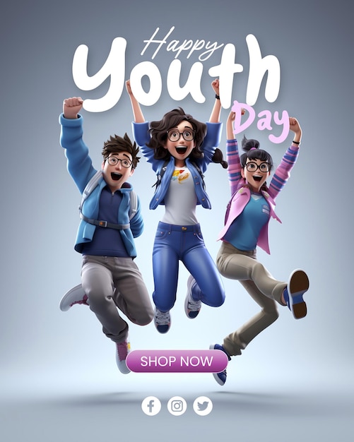 PSD cartel de ilustración del día internacional de la juventud.