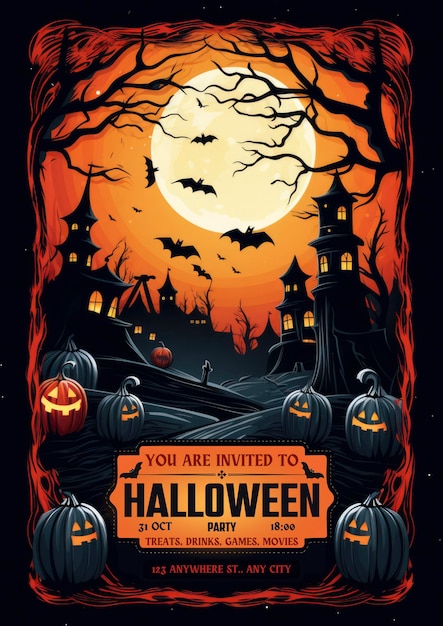 Cartel ilustrado de fiesta de Halloween grunge negro 1