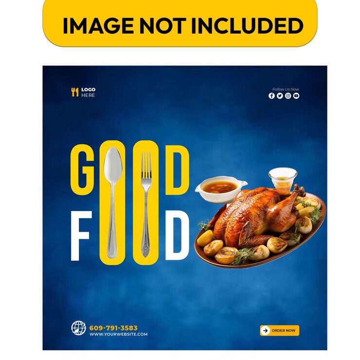 un cartel para una imagen de comida y una imagen de un pollo