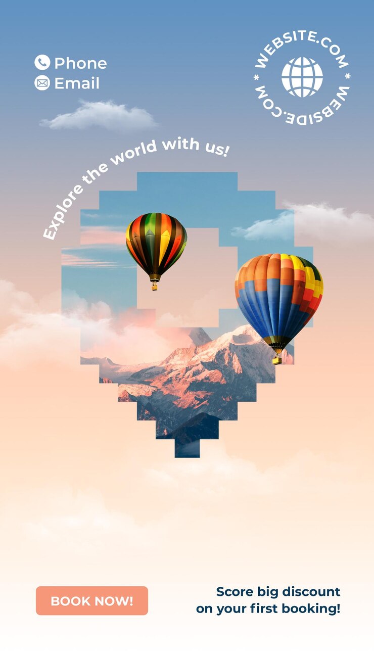 PSD un cartel con una imagen de una montaña con una montaña en el fondo
