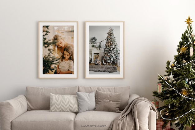 Cartel interior navideño simulado con marco de madera horizontal
