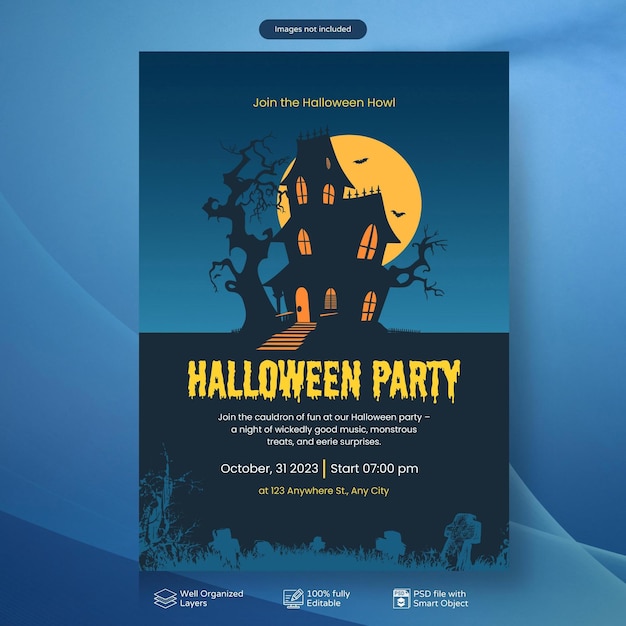 Cartel de invitación de volante de fiesta de Halloween PSD