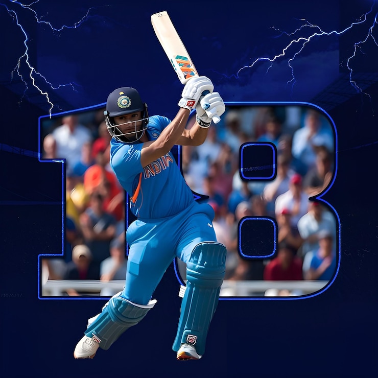 PSD el cartel del jugador de cricket indio