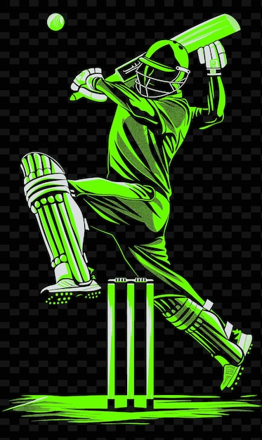 PSD un cartel para un jugador de cricket con un uniforme verde y las palabras cricket