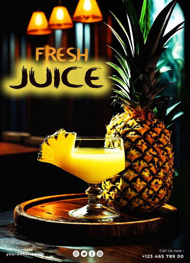 PSD un cartel de jugo de frutas frescas con un vaso de jugo