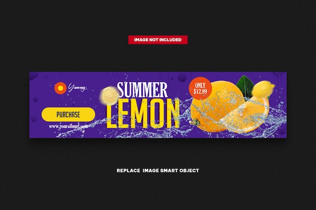 PSD un cartel de limones de verano con un fondo morado.