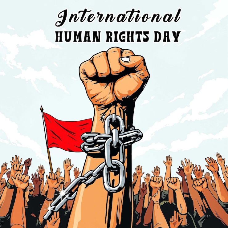PSD un cartel con una mano sosteniendo una cadena que dice derechos humanos internacionales