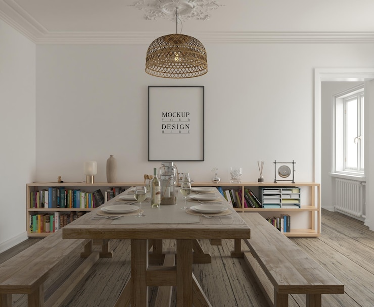PSD cartel de maqueta en comedor moderno y contemporáneo