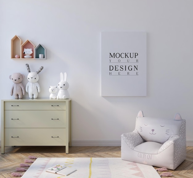 Cartel de maqueta en lindo dormitorio infantil blanco