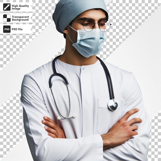 PSD un cartel para un médico con una máscara en la cara