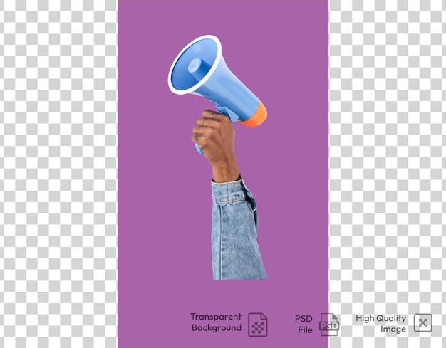 Un cartel con un megáfono azul que dice bustline en un fondo transparente