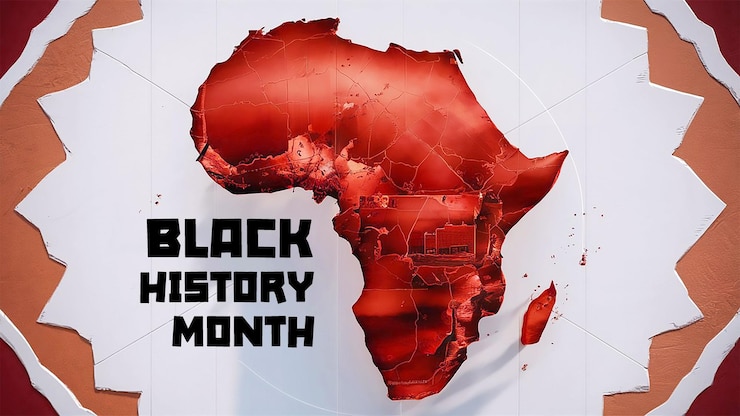 PSD un cartel para el mes de la historia negra con un mapa de áfrica