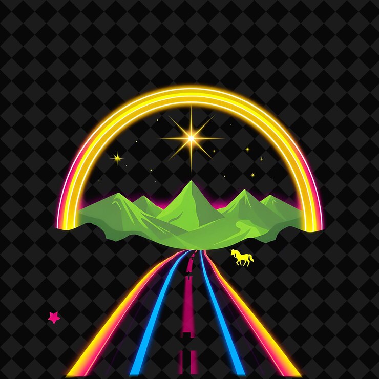 PSD un cartel para una montaña con un arco iris en el medio