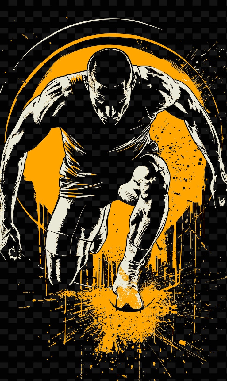 PSD un cartel negro y amarillo de un hombre con un cuerpo negro y un fondo amarillo