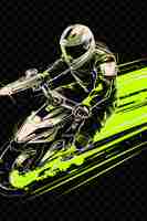 PSD un cartel negro y verde de un piloto de motocicleta