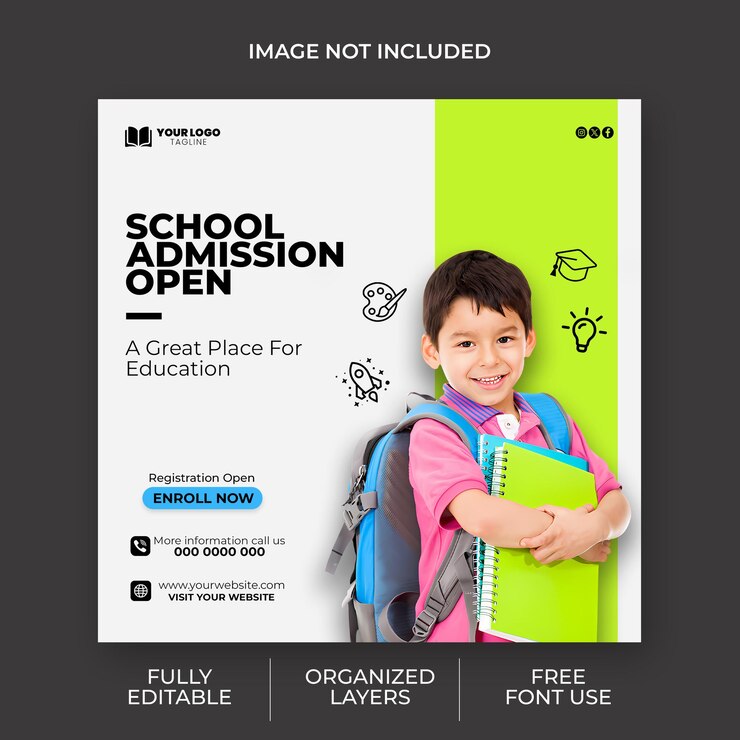 un cartel para un niño con una mochila que dice que la escuela está abierta
