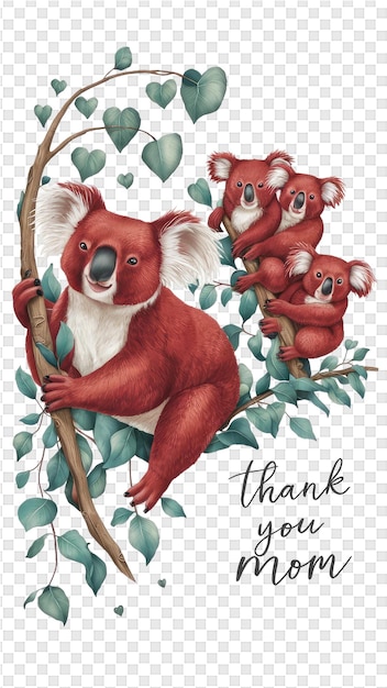 Un cartel con osos koala sosteniendo un palo y las palabras gracias