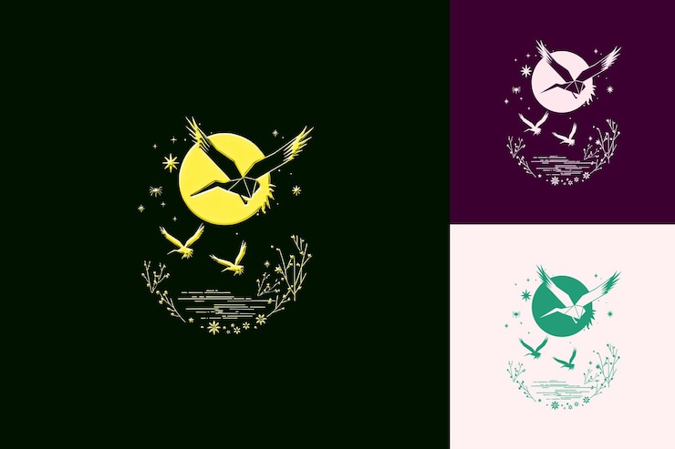 PSD un cartel para un pájaro y un logotipo que dice "la luna"
