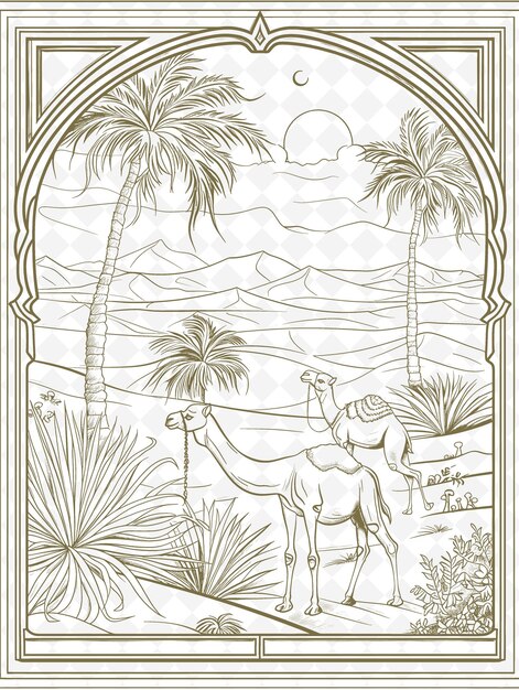 PSD un cartel para una palmera y un camello con palmeras en el fondo