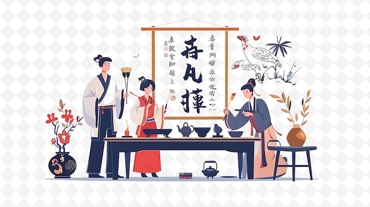 PSD un cartel con una pareja y una foto de un hombre en un kimono