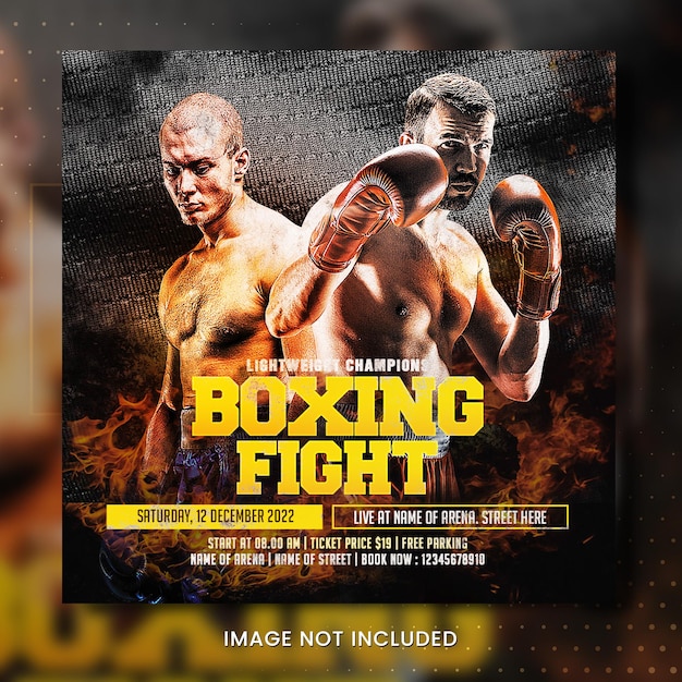 Un cartel de pelea de boxeo muestra a un hombre y una mujer.