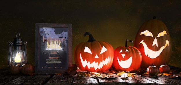 Cartel de la película de terror con calabazas de miedo