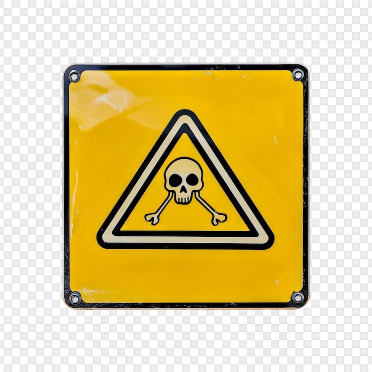 PSD el cartel de peligro de la calavera y los huesos aislado en un fondo transparente