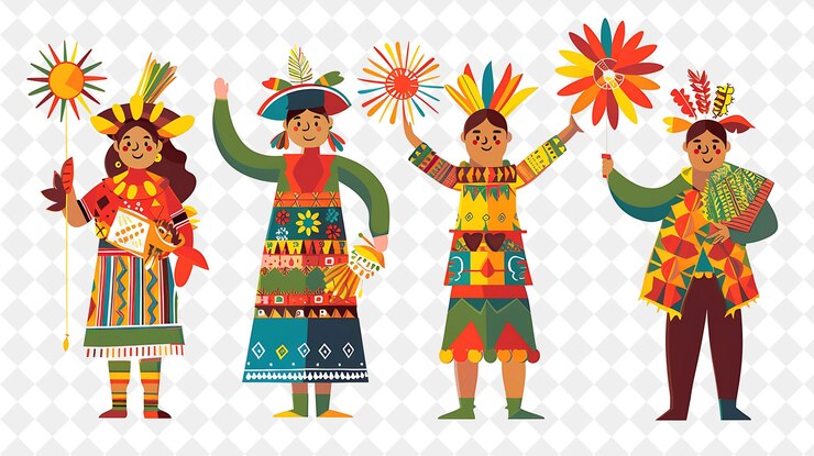 PSD un cartel de personas con flores y una mujer con un sombrero con un tocado colorido