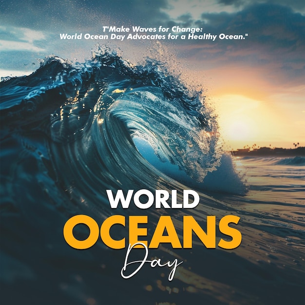 PSD un cartel para la plantilla de cartel del día mundial del océano con fondo de mar y bajo el océano