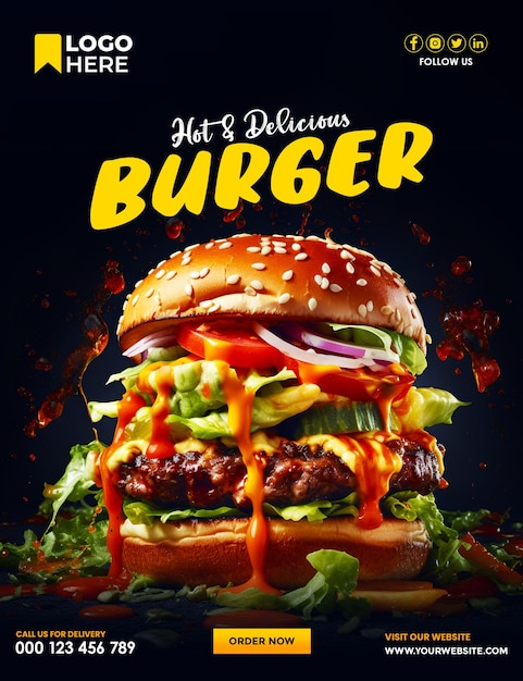 Cartel de plantilla de redes sociales de hamburguesa