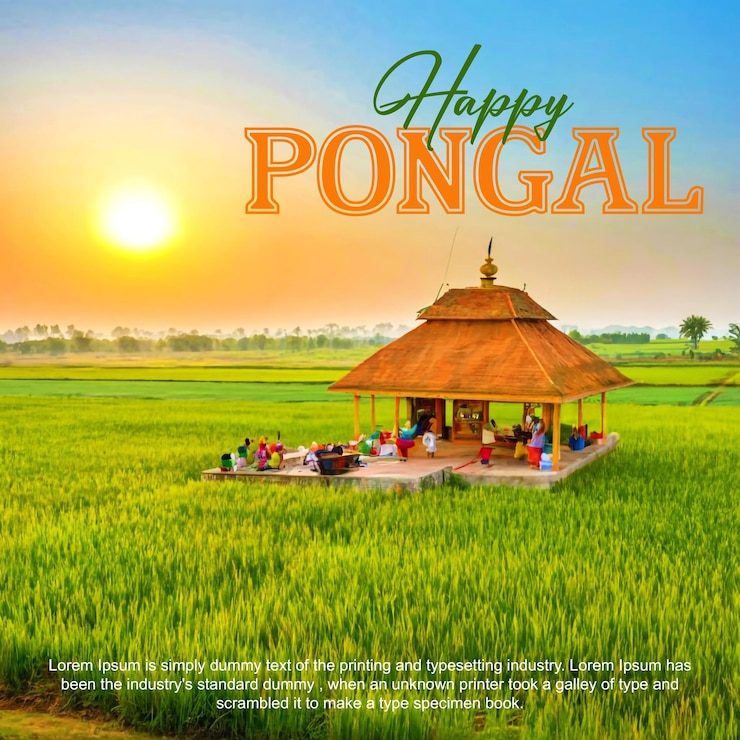 un cartel para pongal pongal con una puesta de sol en el fondo
