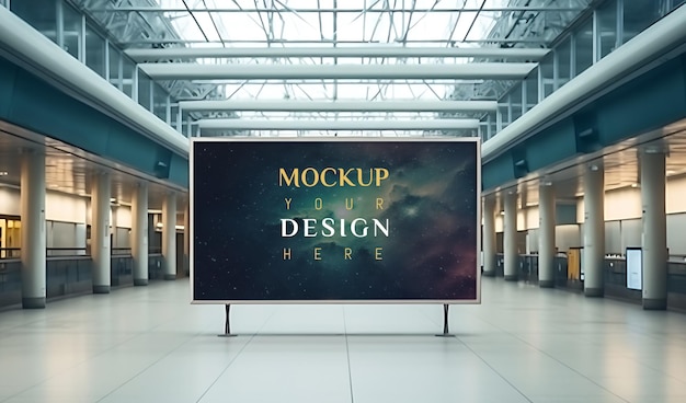 Cartel publicitario en el aeropuerto Mockup PSD