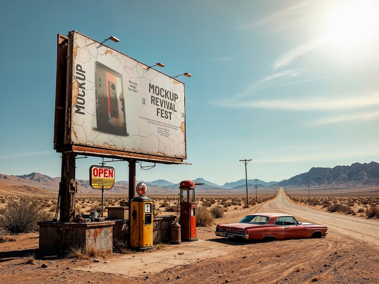 PSD cartel publicitario en una maqueta del desierto