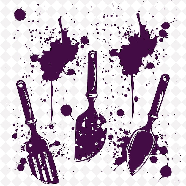 Un cartel púrpura y negro que dice utensilios de cocina
