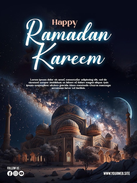 cartel de ramadán con foto de hermosa mezquita