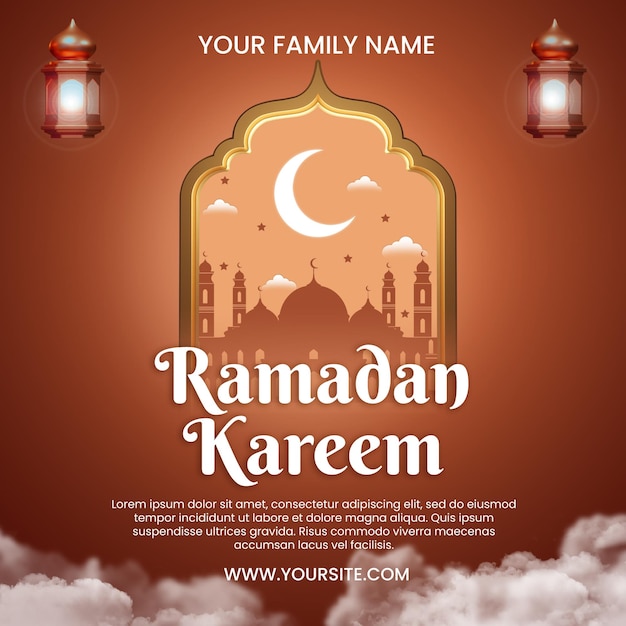 Un cartel para ramadan kareem con una linterna y una linterna.