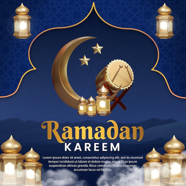 Un cartel para ramadan kareem con luna y estrellas.